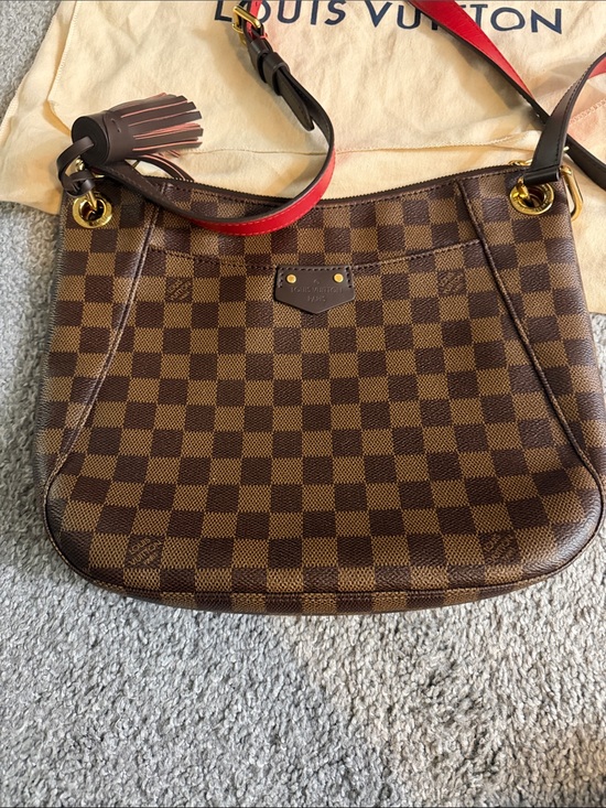 Louis Vuitton Handbags - Louis Vuitton Brown Damier Shoulder Bag with Red Strap Accent
